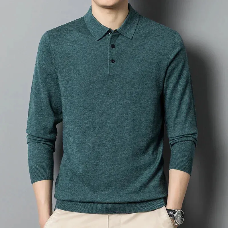 Men's Solid Color Long-Sleeve Wool sweater