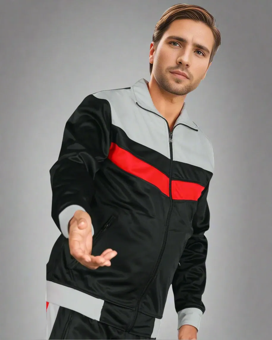 Men's Tracksuit Warm-Up 2-piece Retro Style Track Jacket & Pants Matching Set