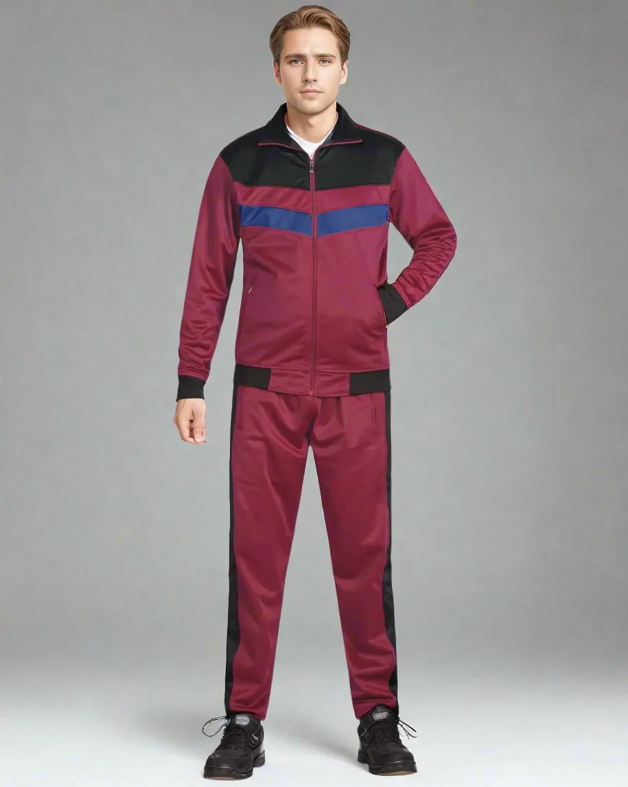 Men's Tracksuit Warm-Up 2-piece Retro Style Track Jacket & Pants Matching Set