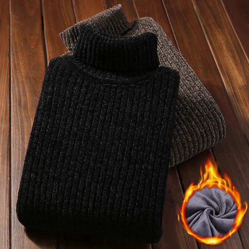Men's Velvet Thickened Sweater Men's Winter Turtleneck Base Shirt Thick Knitted Shirt Warm Men's Inner Clothes