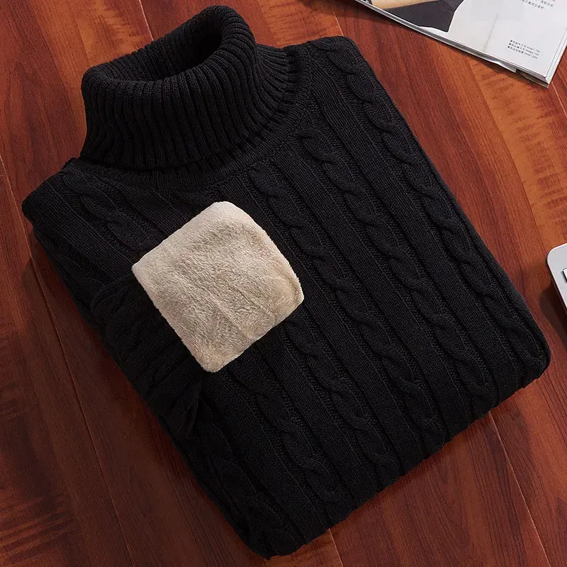 Men's Velvet Thickened Sweater Men's Winter Turtleneck Base Shirt Thick Knitted Shirt Warm Men's Inner Clothes