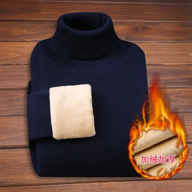 Men's Velvet Thickened Sweater Men's Winter Turtleneck Base Shirt Thick Knitted Shirt Warm Men's Inner Clothes