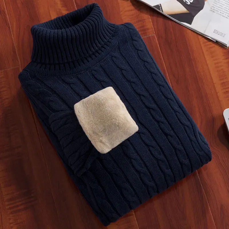 Men's Velvet Thickened Sweater Men's Winter Turtleneck Base Shirt Thick Knitted Shirt Warm Men's Inner Clothes