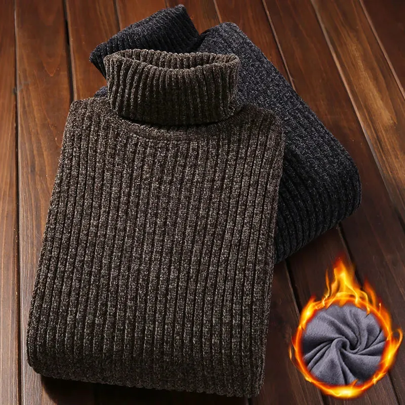 Men's Velvet Thickened Sweater Men's Winter Turtleneck Base Shirt Thick Knitted Shirt Warm Men's Inner Clothes