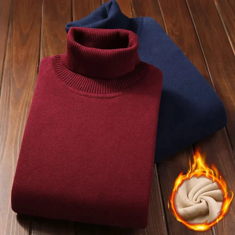 Men's Velvet Thickened Sweater Men's Winter Turtleneck Base Shirt Thick Knitted Shirt Warm Men's Inner Clothes