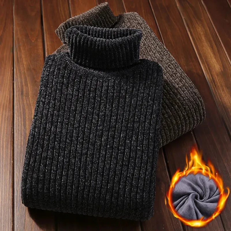 Men's Velvet Thickened Sweater Men's Winter Turtleneck Base Shirt Thick Knitted Shirt Warm Men's Inner Clothes
