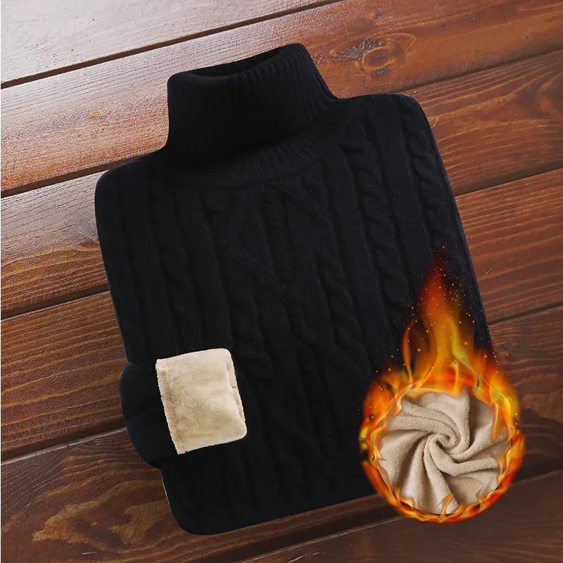 Men's Velvet Thickened Sweater Men's Winter Turtleneck Base Shirt Thick Knitted Shirt Warm Men's Inner Clothes