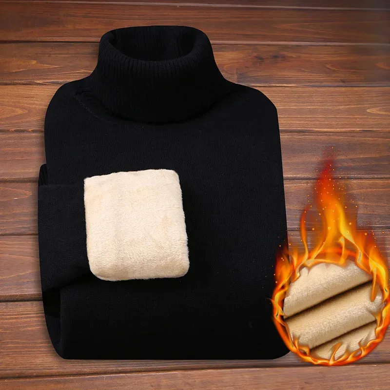 Men's Velvet Thickened Sweater Men's Winter Turtleneck Base Shirt Thick Knitted Shirt Warm Men's Inner Clothes