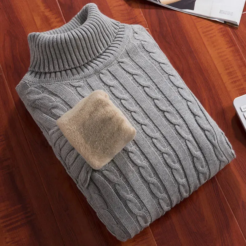 Men's Velvet Thickened Sweater Men's Winter Turtleneck Base Shirt Thick Knitted Shirt Warm Men's Inner Clothes