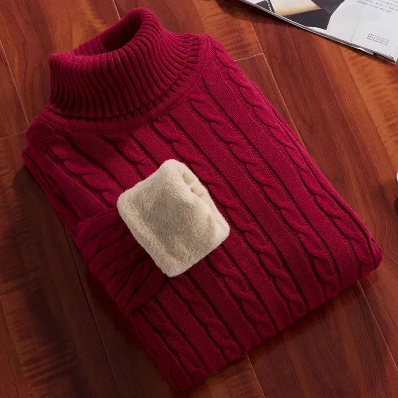 Men's Velvet Thickened Sweater Men's Winter Turtleneck Base Shirt Thick Knitted Shirt Warm Men's Inner Clothes