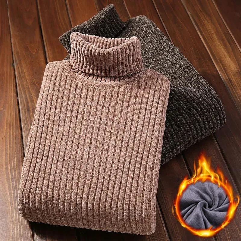 Men's Velvet Thickened Sweater Men's Winter Turtleneck Base Shirt Thick Knitted Shirt Warm Men's Inner Clothes