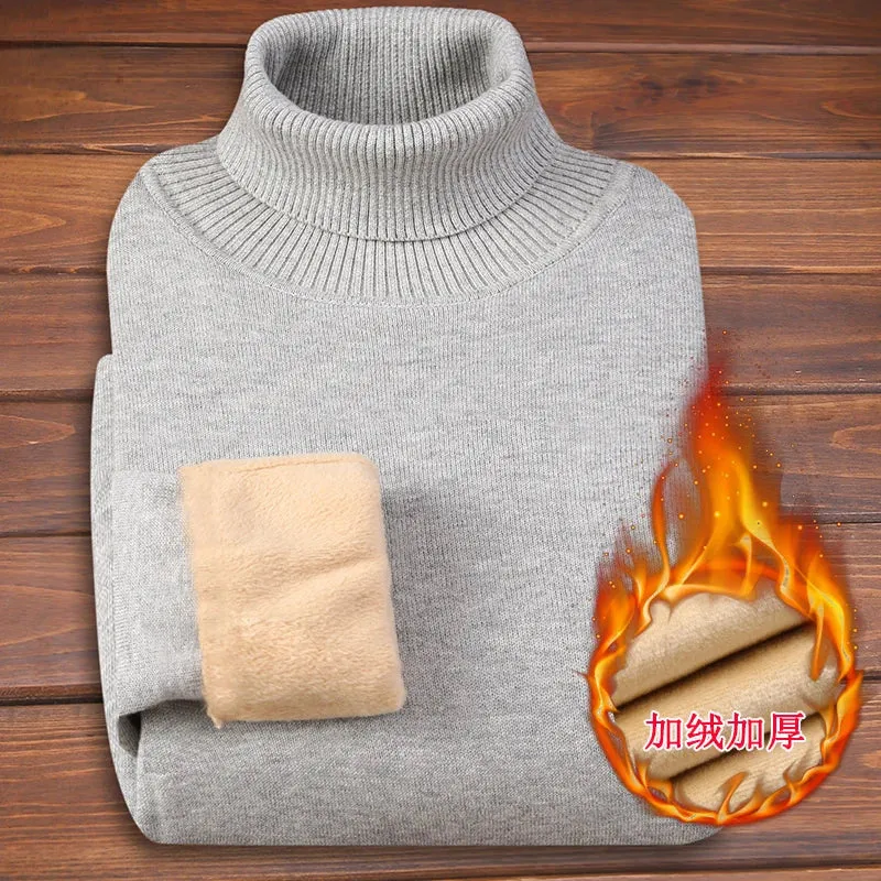 Men's Velvet Thickened Sweater Men's Winter Turtleneck Base Shirt Thick Knitted Shirt Warm Men's Inner Clothes