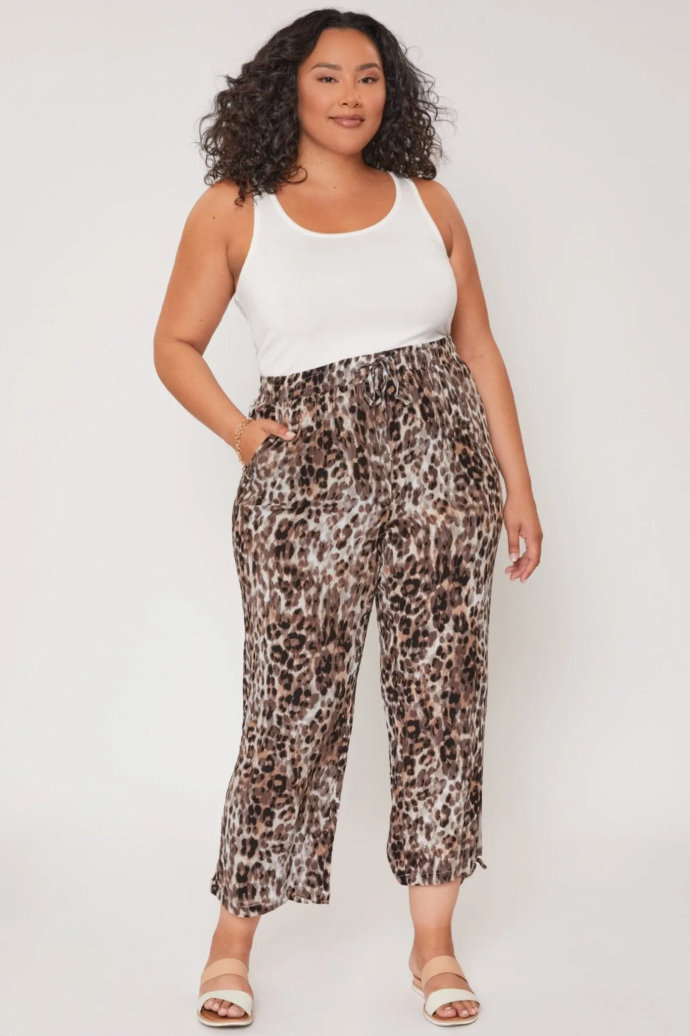 Missy Plus Size Linen Elastic Waist Flood With Drawstring Hem 6 Pack