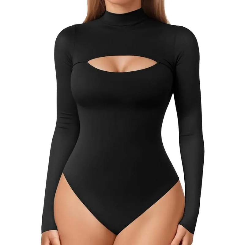 Mock Neck Cut Out Bodysuit