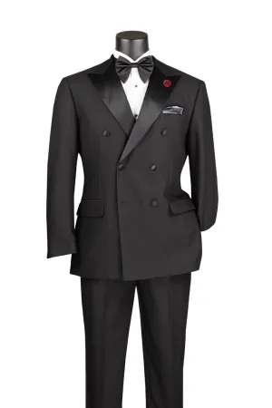 Modern Fit 2 Piece Double Breasted Tuxedo Adjustable Waistband with Oversized Bow Tie Black TMDB-1