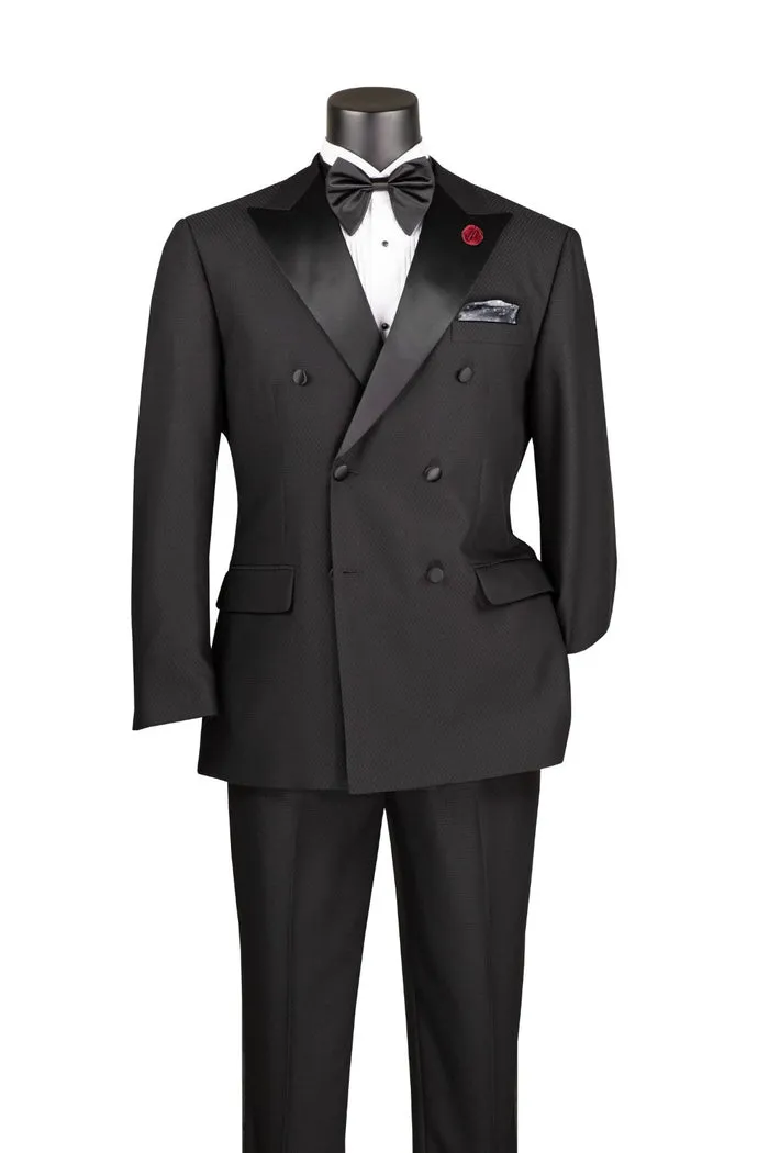 Modern Fit 2 Piece Double Breasted Tuxedo Adjustable Waistband with Oversized Bow Tie Black TMDB-1