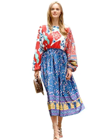Multi Color Floral Print Midi Dress