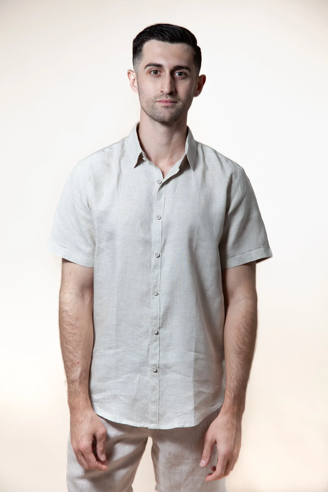 Natural - Short Sleeve Italian Linen Shirt - Mr. Linen Co