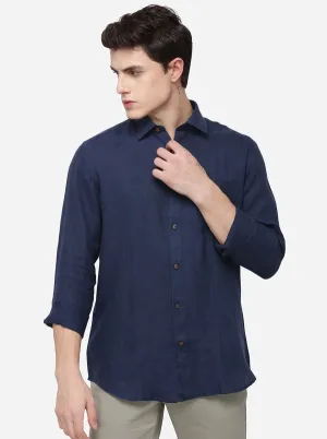 Navy Blue Tailored Fit Solid Casual Shirt | JadeBlue