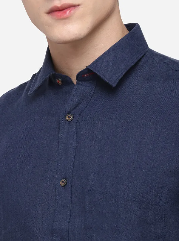 Navy Blue Tailored Fit Solid Casual Shirt | JadeBlue