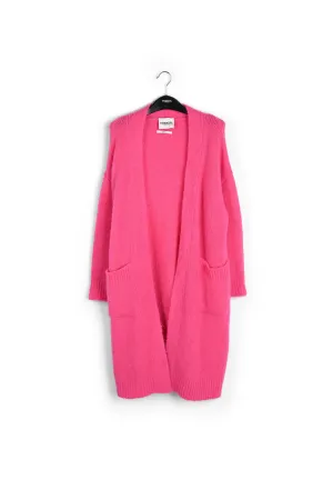 Neon pink midi-length mohair-blend cardigan