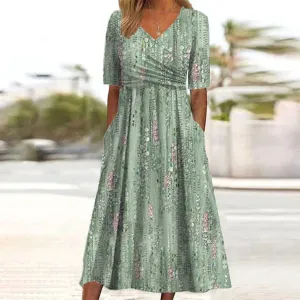 NEW Bovuf Green Plant Print Side Pocket Midi Dress, Sz XL, Retails $87