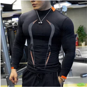 New High Quality 5 Color Men Quick Dry long sleeves Fitness Shirt