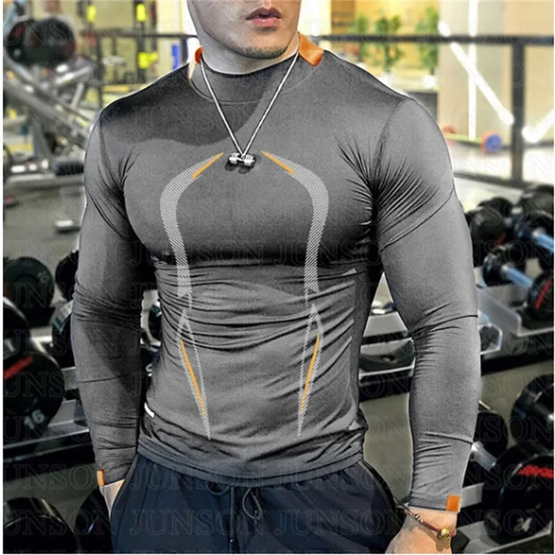 New High Quality 5 Color Men Quick Dry long sleeves Fitness Shirt