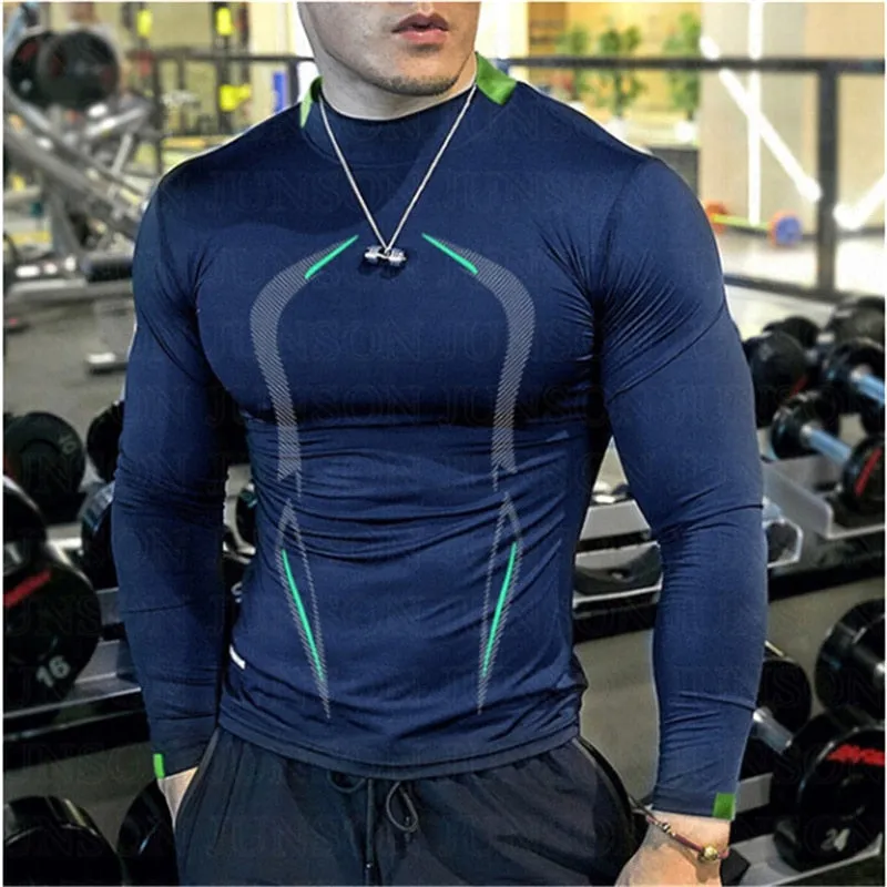 New High Quality 5 Color Men Quick Dry long sleeves Fitness Shirt