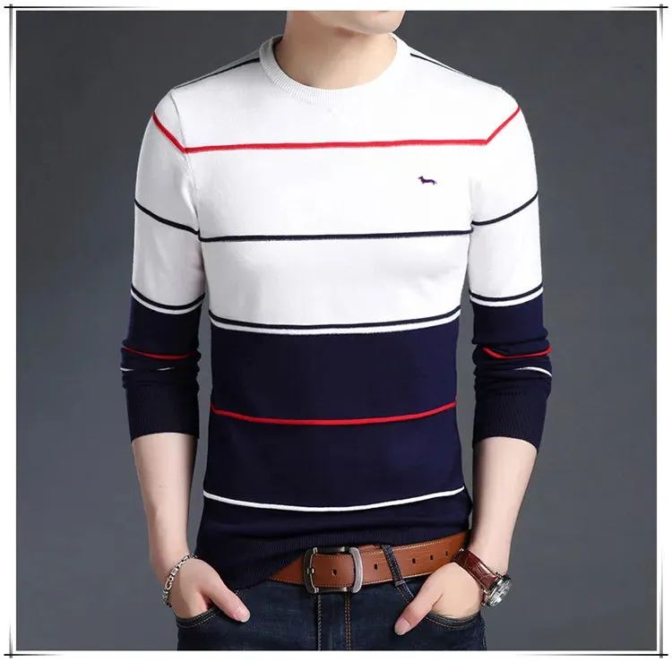 New Spring Autumn Men Casual Harmont Sweater O-Neck Knitted Striped Pullovers Sweaters Men cotton blaine Thin Wool Sweater