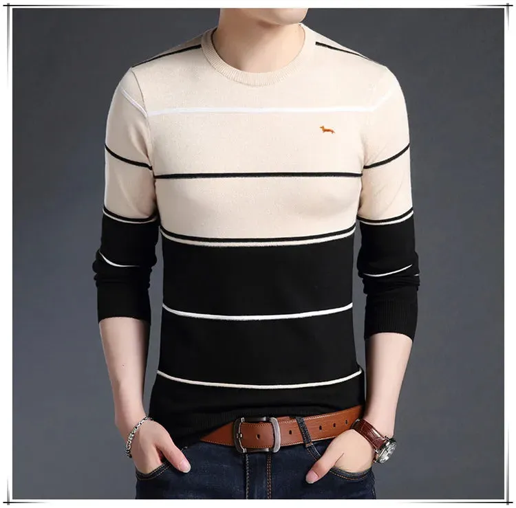 New Spring Autumn Men Casual Harmont Sweater O-Neck Knitted Striped Pullovers Sweaters Men cotton blaine Thin Wool Sweater