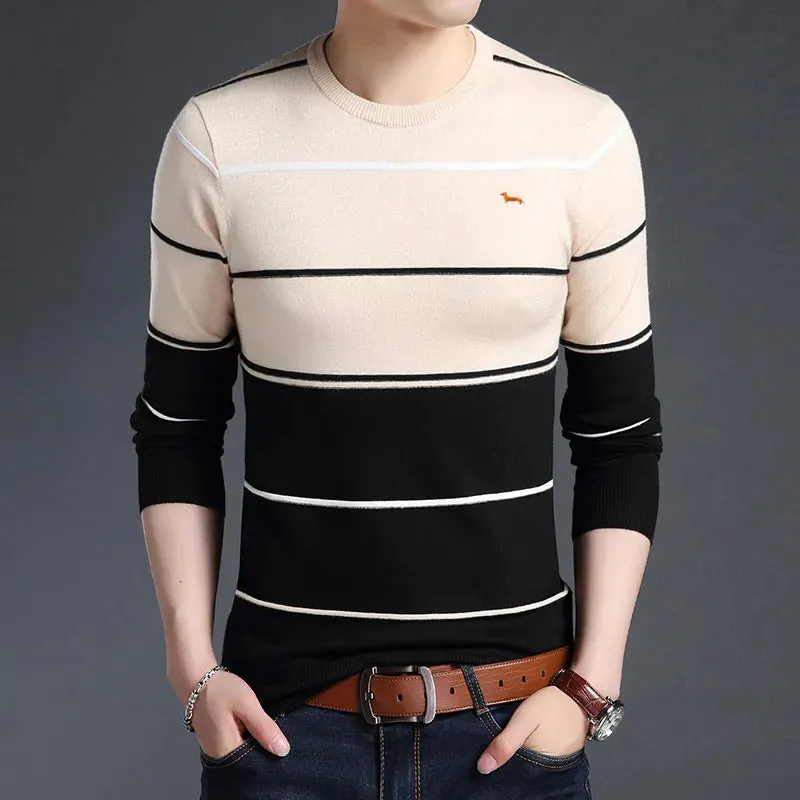 New Spring Autumn Men Casual Harmont Sweater O-Neck Knitted Striped Pullovers Sweaters Men cotton blaine Thin Wool Sweater