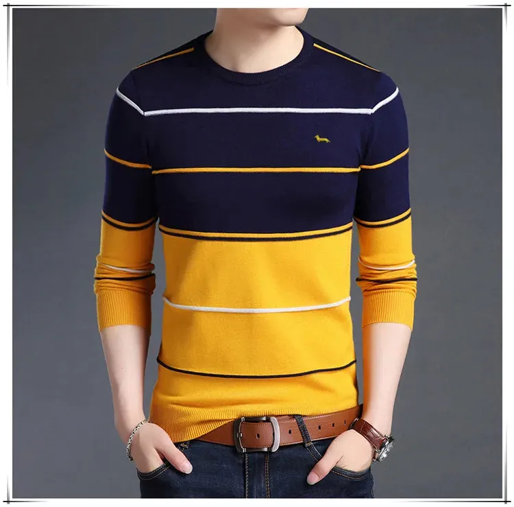 New Spring Autumn Men Casual Harmont Sweater O-Neck Knitted Striped Pullovers Sweaters Men cotton blaine Thin Wool Sweater