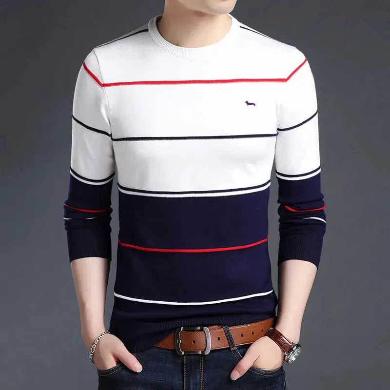 New Spring Autumn Men Casual Harmont Sweater O-Neck Knitted Striped Pullovers Sweaters Men cotton blaine Thin Wool Sweater