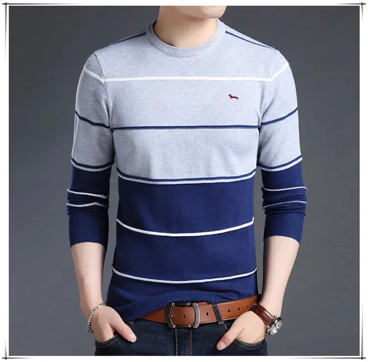 New Spring Autumn Men Casual Harmont Sweater O-Neck Knitted Striped Pullovers Sweaters Men cotton blaine Thin Wool Sweater