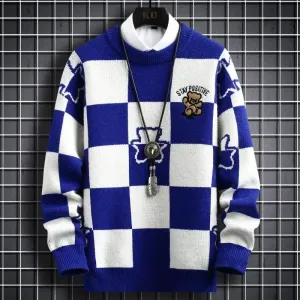New Winter Hip Hop Printed Loose Mens Sweaters High End Cashmere Sweater Men Clothing Fashion Plaid Christmas Pullovers