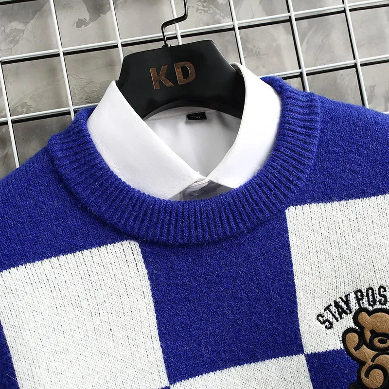 New Winter Hip Hop Printed Loose Mens Sweaters High End Cashmere Sweater Men Clothing Fashion Plaid Christmas Pullovers
