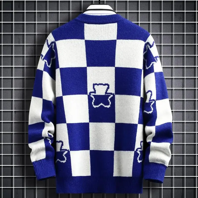 New Winter Hip Hop Printed Loose Mens Sweaters High End Cashmere Sweater Men Clothing Fashion Plaid Christmas Pullovers