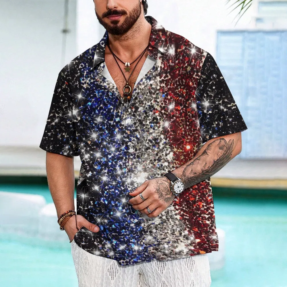 Novelty 3d Star Print Casual Short Sleeve Shirt 2403000170
