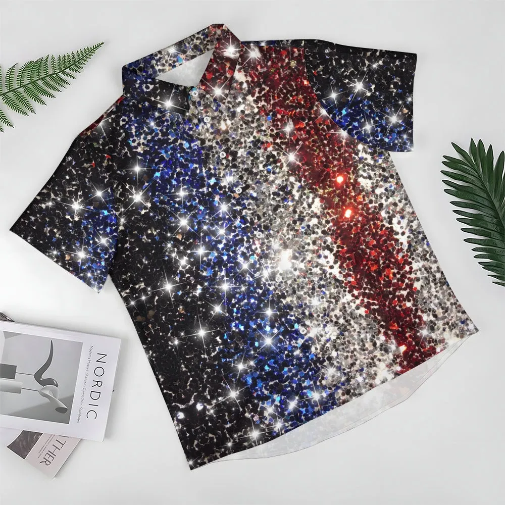Novelty 3d Star Print Casual Short Sleeve Shirt 2403000170