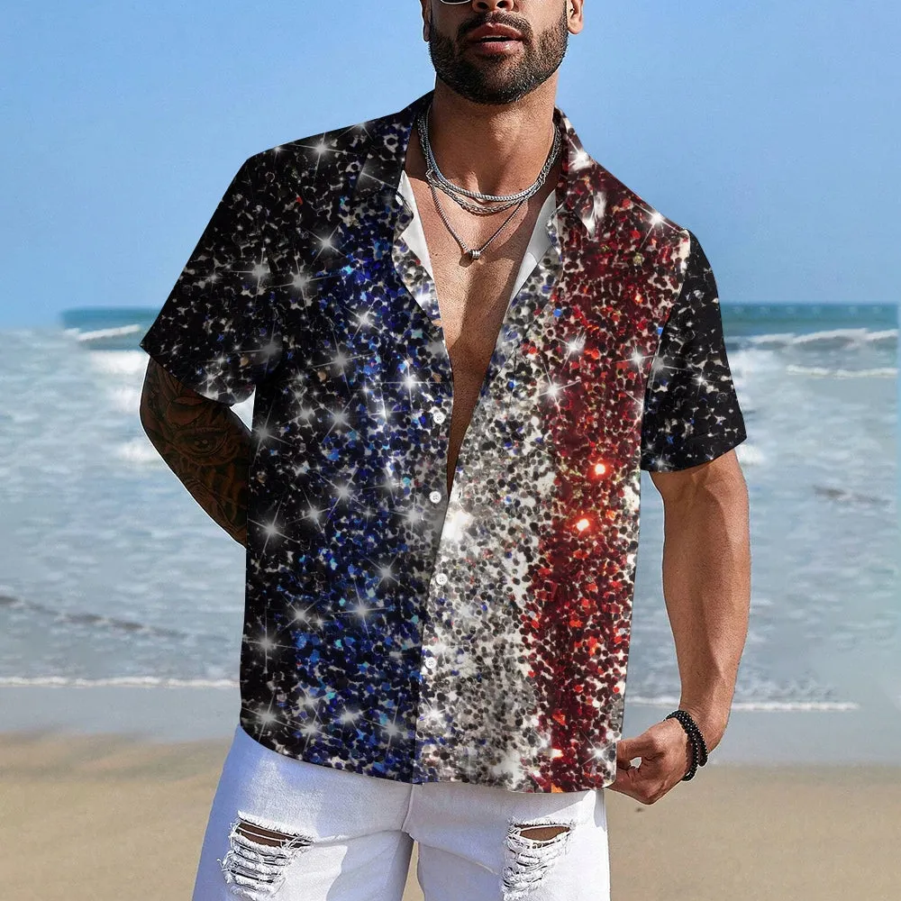 Novelty 3d Star Print Casual Short Sleeve Shirt 2403000170