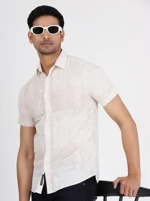 Off-White Printed Slim Fit Casual Shirt | JadeBlue