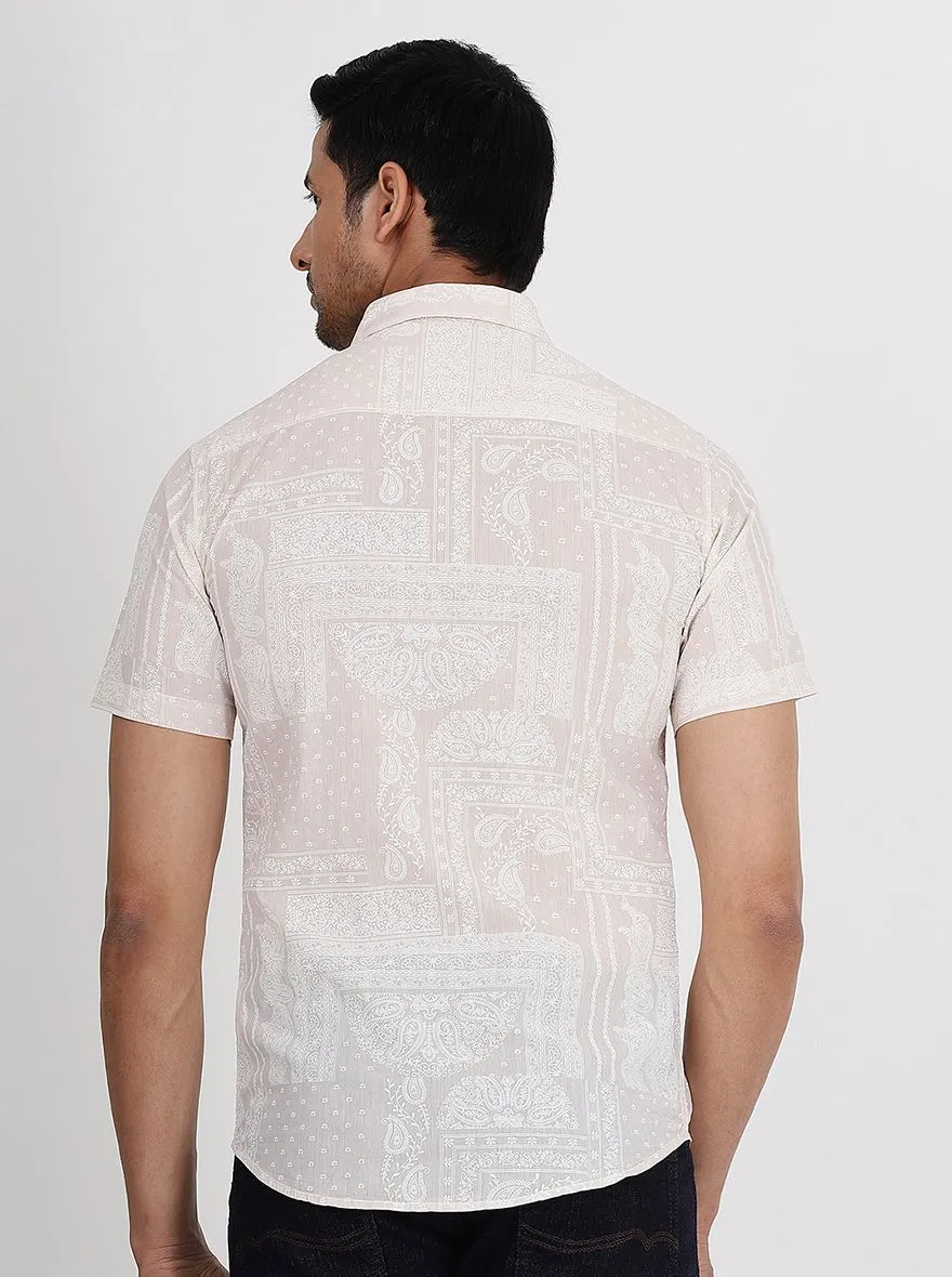 Off-White Printed Slim Fit Casual Shirt | JadeBlue