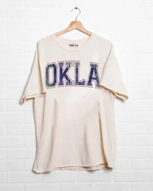 OKLA Plaid Arch (Pink Outline) Off White Thrifted Tee (FINAL SALE)