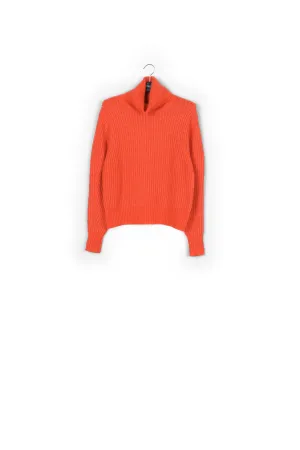 Orange ribbed-knit turtleneck sweater