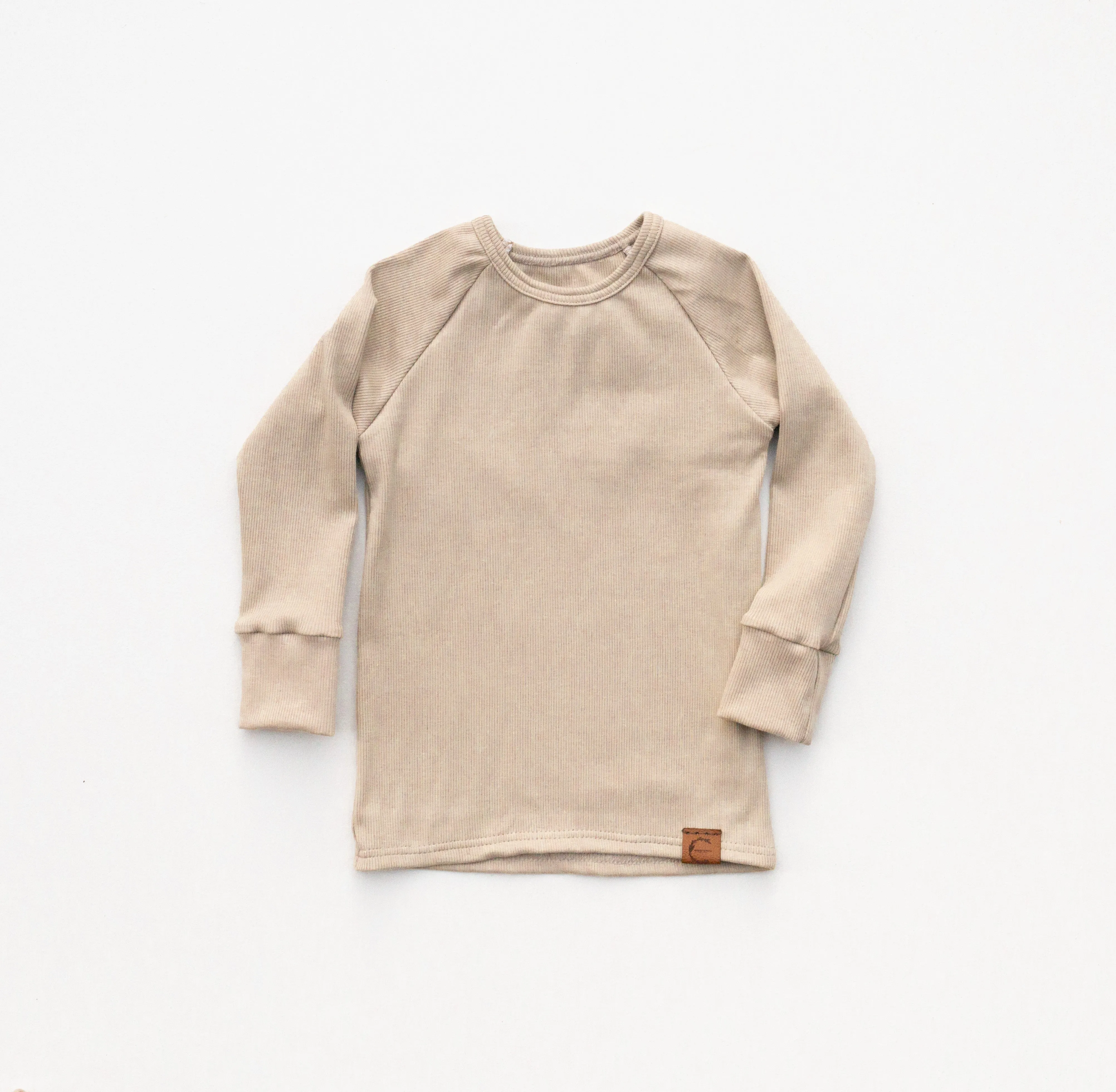 Organic Rib Knit Long Sleeve Lounge Top - Wheat