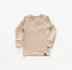 Organic Rib Knit Long Sleeve Lounge Top - Wheat