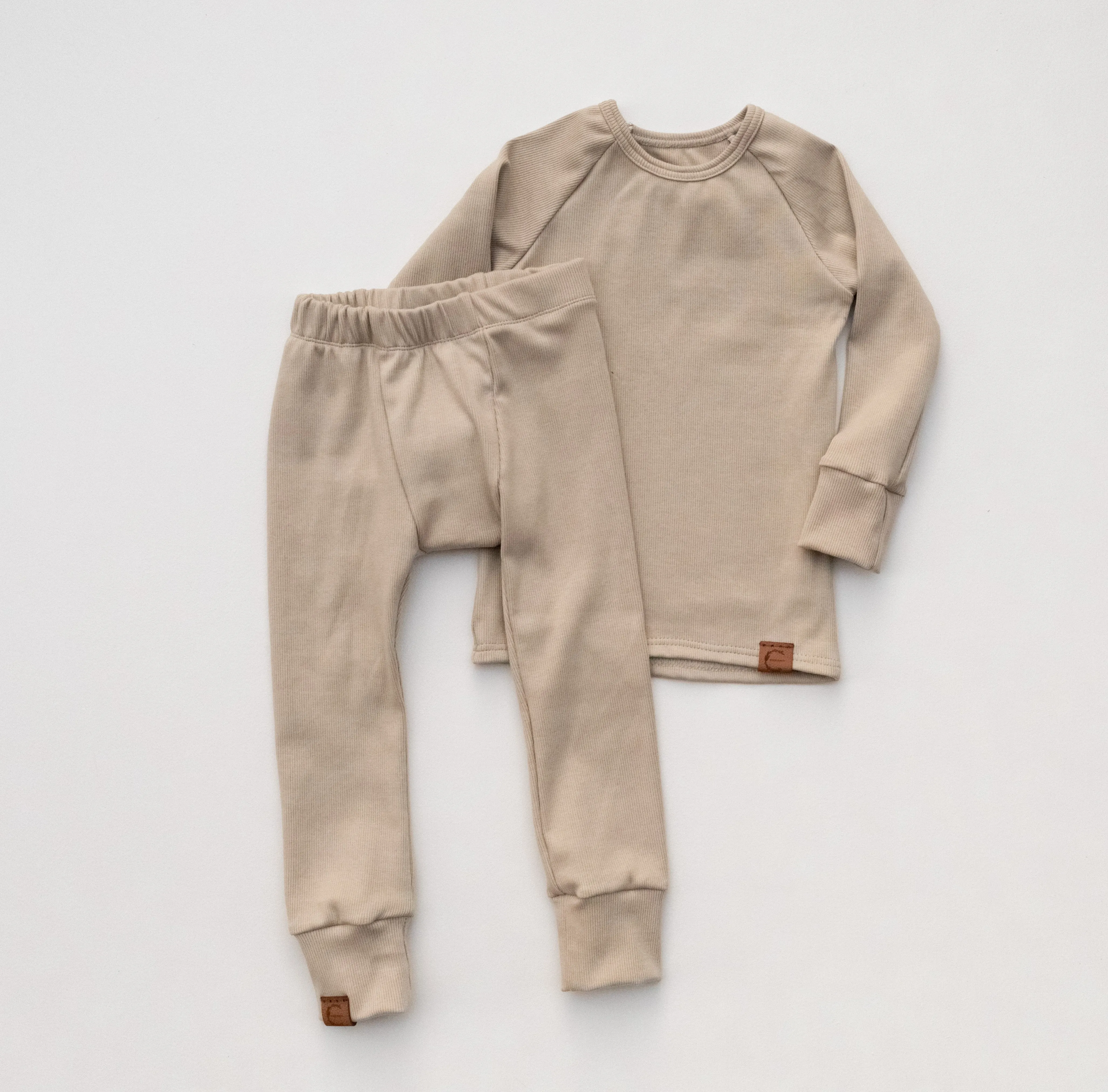 Organic Rib Knit Long Sleeve Lounge Top - Wheat