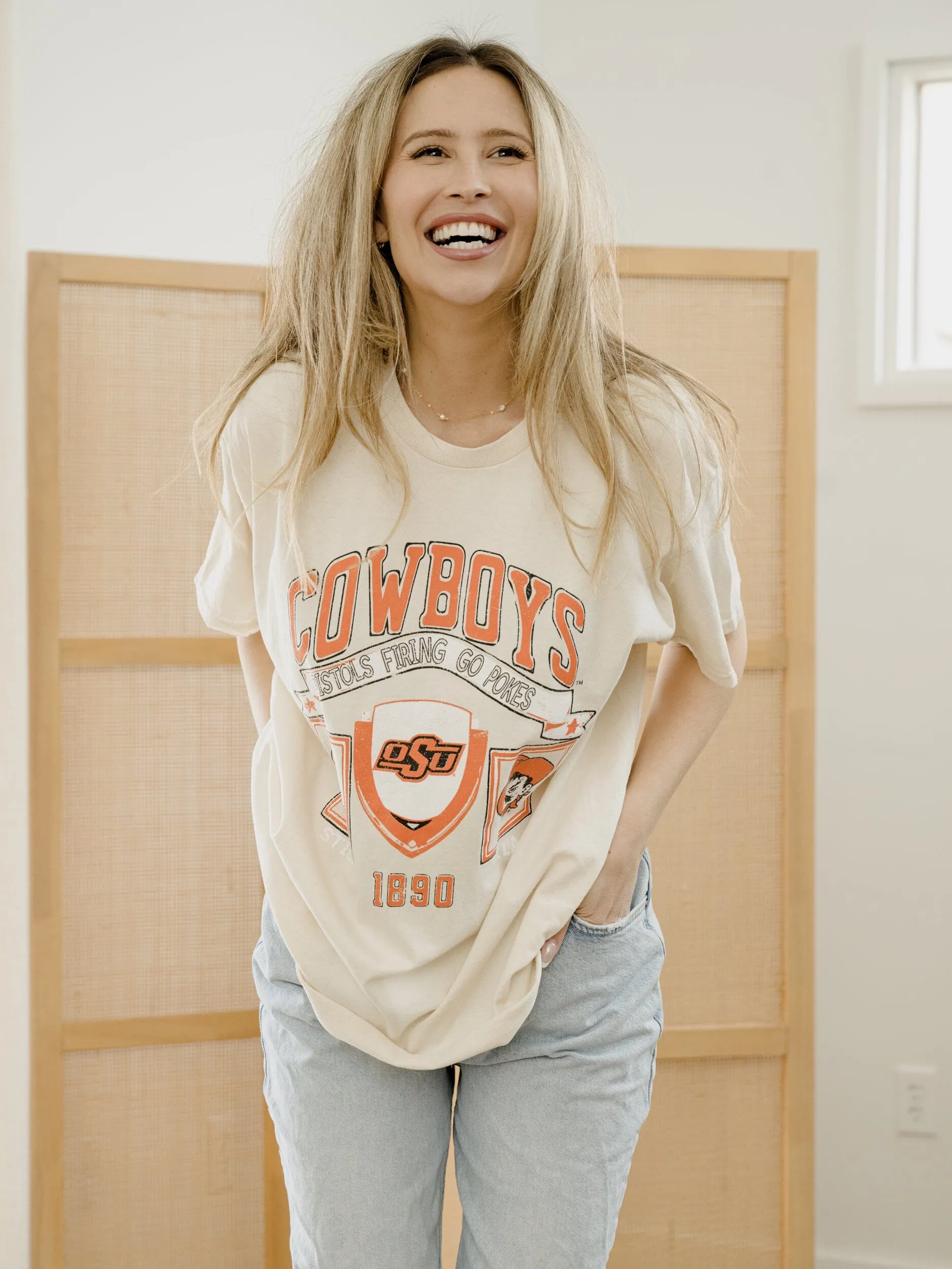 OSU Cowboys Prep Patch Off White Thrifted Tee