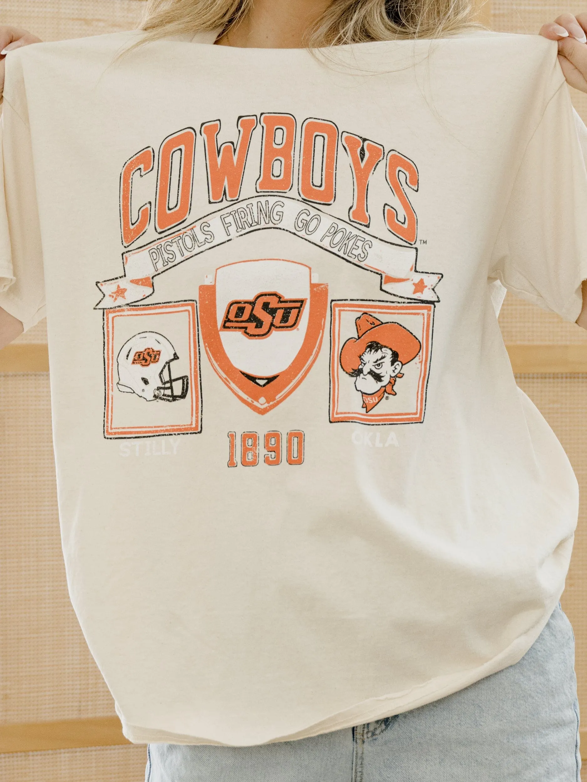 OSU Cowboys Prep Patch Off White Thrifted Tee